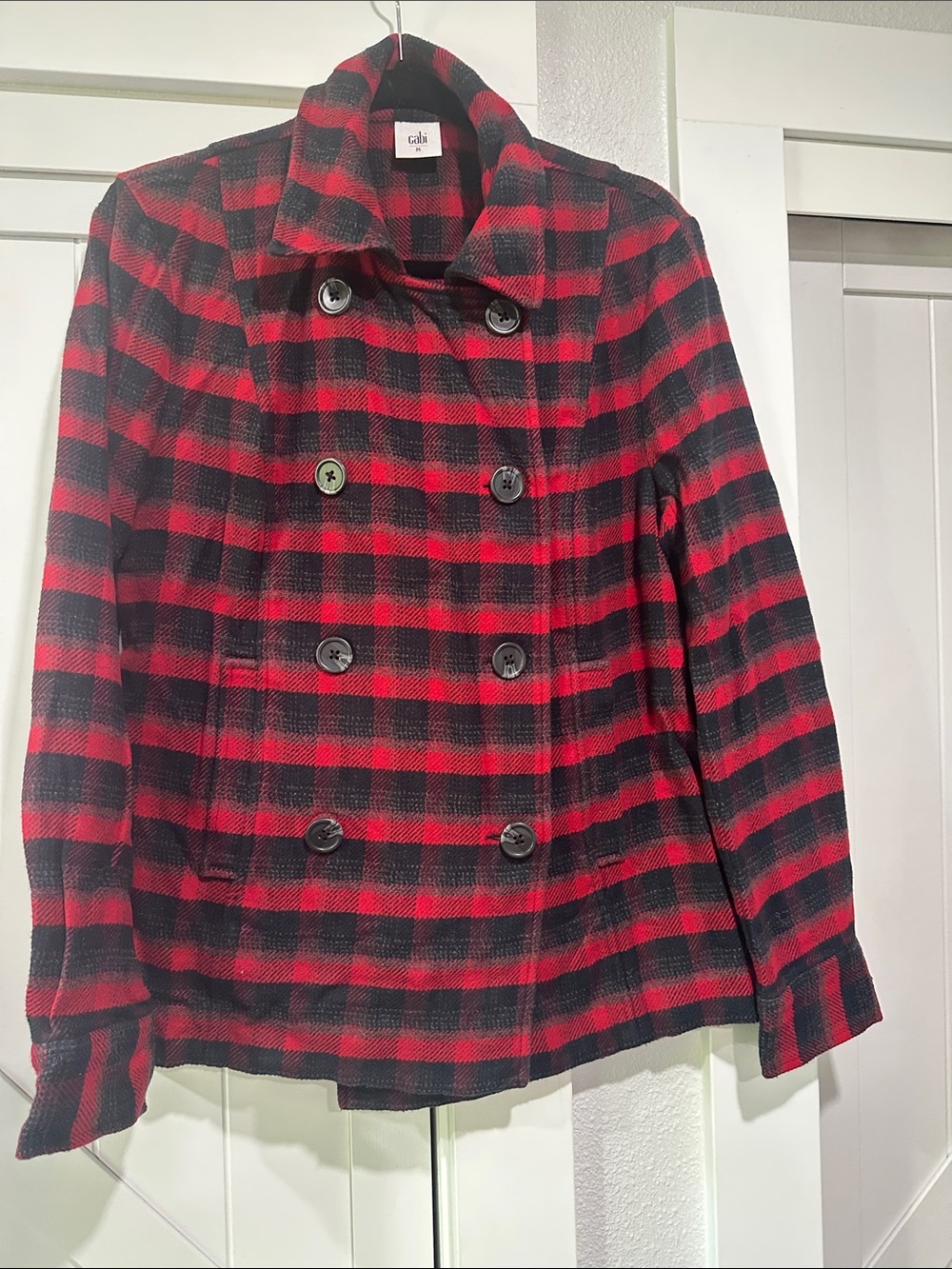 CAbi Red & Black Plaid Double-Breasted Blazer